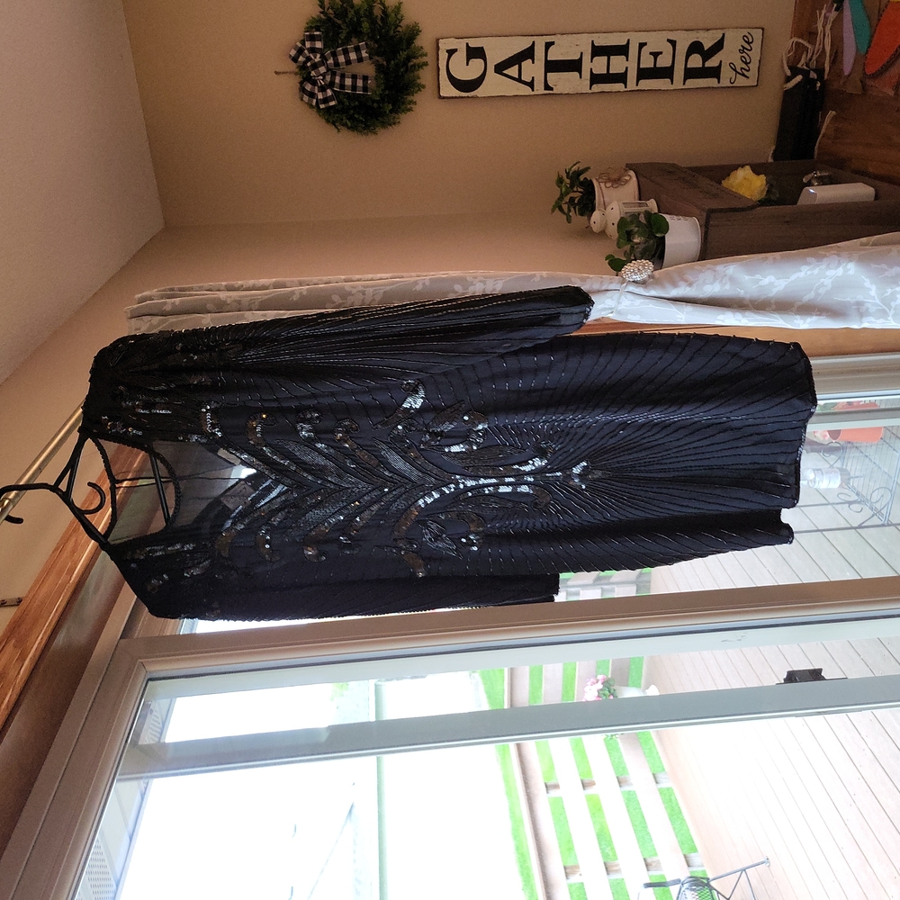Black, sequined dress, long sleeve